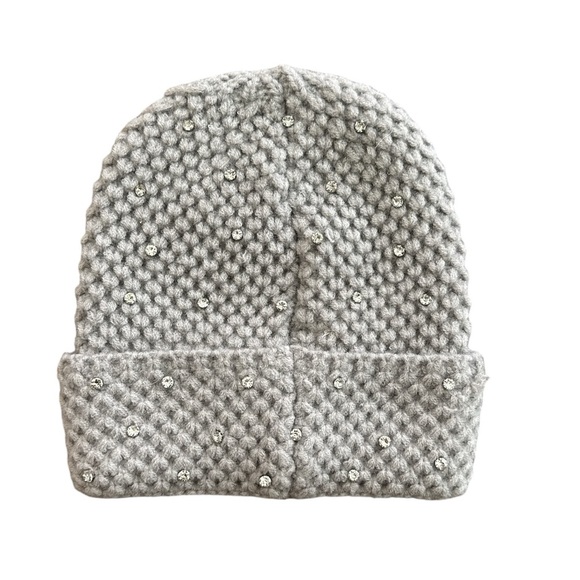 Anthropologie Maeve Rhinestone Waffle Knit Beanie Hat Light Gray One Size New - Picture 8 of 9
